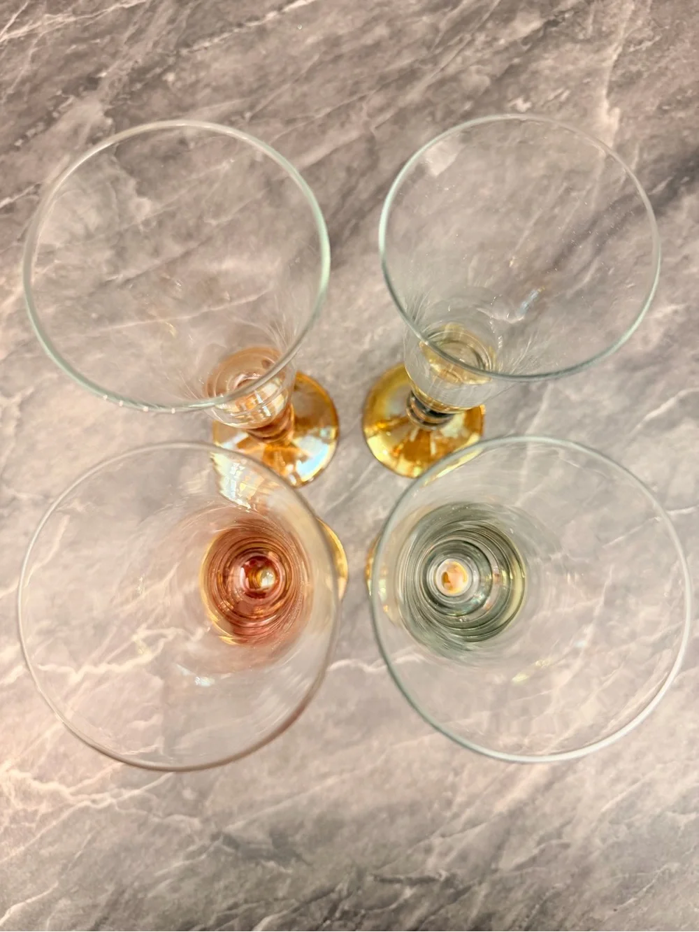 VTG 4 Krosno Poland Hand Blown Multi Color Stacked Ball Stem Champagne Flutes